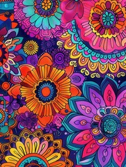 Wall Mural - Intricate floral mandalas burst with vibrant colors, showcasing a captivating blend of nature’s patterns and artistic expression. Generative AI