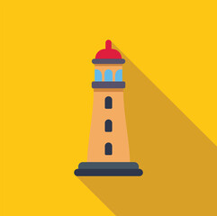 Canvas Print - Minimalist vector illustration of a tall lighthouse casting a long shadow over a solid yellow background