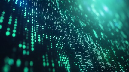 Poster - Binary Code Matrix in Green on Futuristic Blue Background - Tech Perspective
