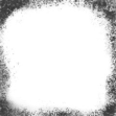 Poster - Halftone pattern dotted background. Abstract vector gradient border for poster and banner. Retro splattered square template. Trendy horizontal monochrome comic book backdrop