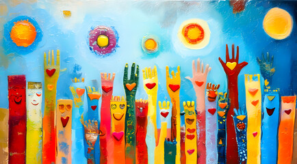 an abstract drawing symbolizing human friendship, love, happiness and peace.