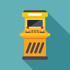 Poster - retro arcade game machine casting long shadow on turquoise background, concept for gaming, entertain