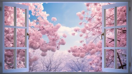 Wall Mural - blossom window trees