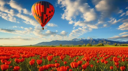 Wall Mural - poppies red hot air balloon