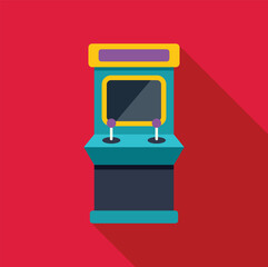 Poster - colorful arcade game machine is standing on a red background