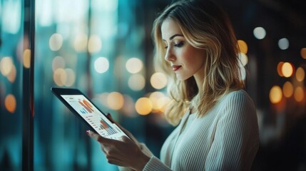 Woman using a digital tablet for business analytics