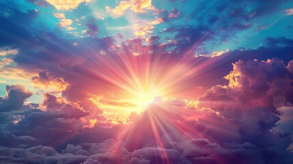 Wall Mural - colorful clouds transform as the sun sets, creating a spectacular display of light and color in the 