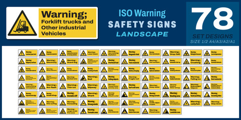 78 set ISO warning safety signs v14_forklift trucks and other industrial vehicles_landscape size 1/2 a4,a3,a2,a1	
