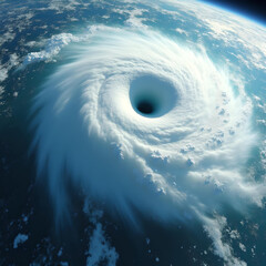 large hurricane spiral over the ocean, satellite view
