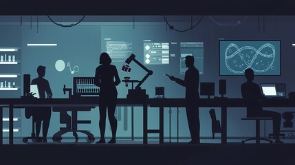 Wall Mural - A diverse group of scientists collaborating in a modern lab setting.