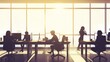 © QITIAN - Silhouetted professionals working in a modern office at sunset, creating a productive atmosphere.