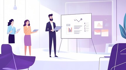 Wall Mural - A diverse group presents a business strategy in a modern office setting.