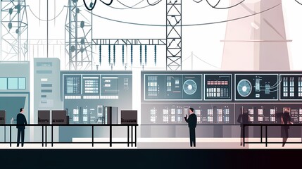 Wall Mural - A diverse group of engineers collaborating in a modern control room.