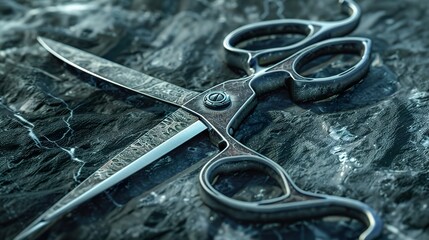 Close-up of a Pair of Sharp Scissors on a Dark Background