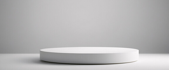 Blank white podium platform or pedestal with white background for product display.