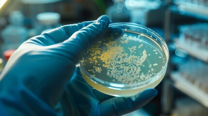 Poster - A person is holding a petri dish with a yellow substance in it