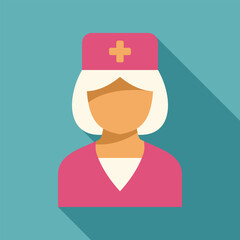 Wall Mural - Simple and colorful vector illustration of a female nurse wearing pink scrubs and a white hat with a cross, representing healthcare and medical professions