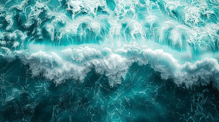 Aerial View of Breaking Ocean Waves with White Foam