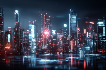 Poster - 14. futuristic urban landscape, ai integration, digital society, neon holograms