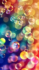 Aufkleber - Colorful soap bubbles with bokeh effect, vibrant abstract background. Joyful celebration and playfulness concept