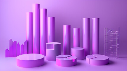Poster - 3d illustration of business statistics info graphics, pie charts, bar graphs, and numerical data, business growth analysis