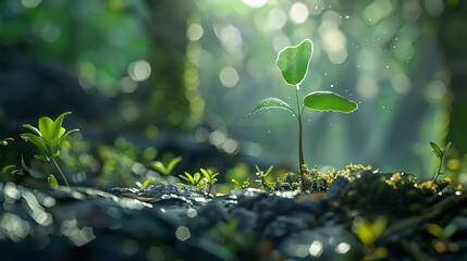 Wall Mural - Green Sprout Emerging From the Forest Floor