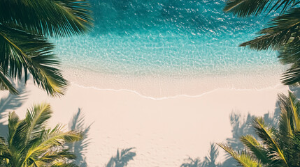 Wall Mural - White Sandy Tropical Summer Beach Background: A pristine tropical beach with fine white sand, clear blue skies, and turquoise water, creating an inviting summer backdrop.