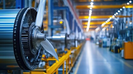 Poster - Close-up of a propeller blade and motor in a factory setting