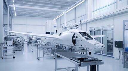 Poster - Unassembled White Airplane Fuselage in a Clean Industrial Facility