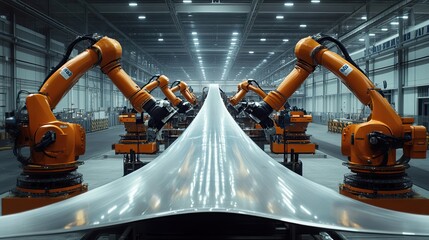 Poster - Industrial Robotic Arms Manufacturing a Sheet of Material