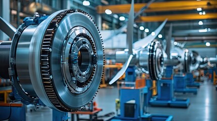Poster - Close-up of a Large Industrial Machine Part in a Factory Setting