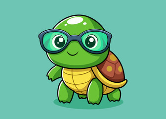 funny turtle cartoon. cute turtle wearing glasses cartoon vector icon illustration animal holiday icon concept isolated premium vector