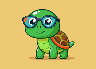 funny turtle cartoon. cute turtle wearing glasses cartoon vector icon illustration animal holiday icon concept isolated premium vector