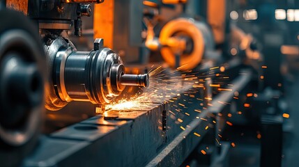 Poster - Close-up of a Metalworking Machine with Sparks Flying