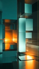 Poster - Abstract geometric design with teal and orange reflections