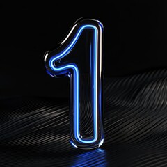 A 3D rendering of the number 1 in a sleek futuristic style with smooth design and glowing neon blue edges, floating against a dark background with subtle digital wave patterns.