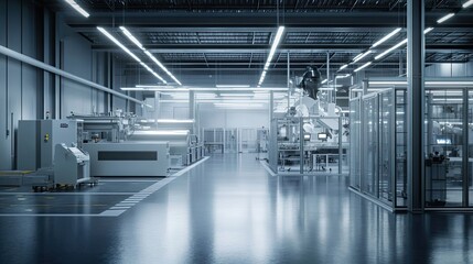 Poster - Modern Industrial Interior with Automated Machinery and Polished Floor