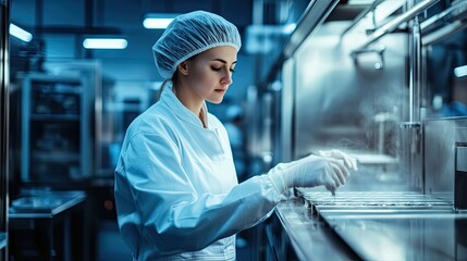 Poster - Woman in a Cleanroom Setting Working with Precision Instruments