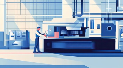 Poster - Industrial Worker Operating a Large Machine in a Factory Setting