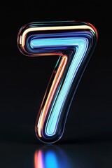 The number 7 made in sleek 3D style with a smooth futuristic design and glowing neon blue edges, floating against a dark background with subtle digital wave patterns.