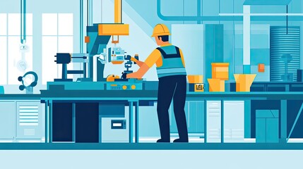 Poster - A Worker Operating a Robotic Arm in a Factory Setting