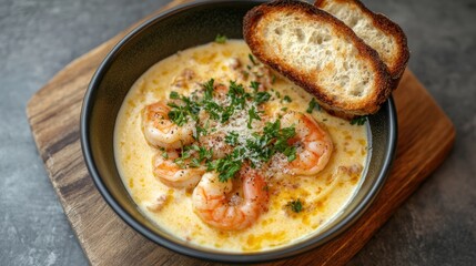 Sticker - Creamy Shrimp Dish with Toasted Bread Slices