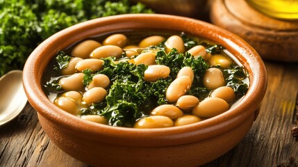 Poster - Healthy Bean and Kale Dish in Rustic Bowl