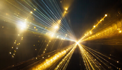 Poster - Radiant burst of golden light creating dynamic streaks in a night sky with shimmering particles and vibrant colors