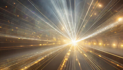 Poster - radiant burst of light and energy emerging from a central point with glowing particles during a cosm