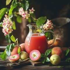 Poster - Fresh Fruit Juice with Colorful Ingredients in a Jar