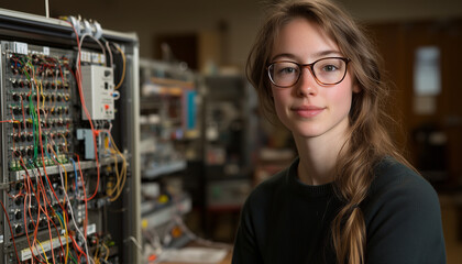 Aufkleber - Innovative scientist programming robotic equipment in sterile lab environment, showcasing expertise and focus on technology