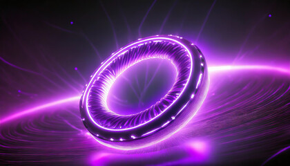 Poster - A glowing purple toroidal design emits vibrant light in a dark cosmic space, showcasing a digital representation of energy and motion