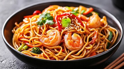 Sticker - Delicious Shrimp Noodle Dish with Fresh Vegetables