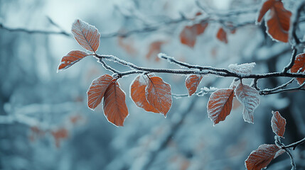 Poster - winter closeup of leaves and twigs winter plant